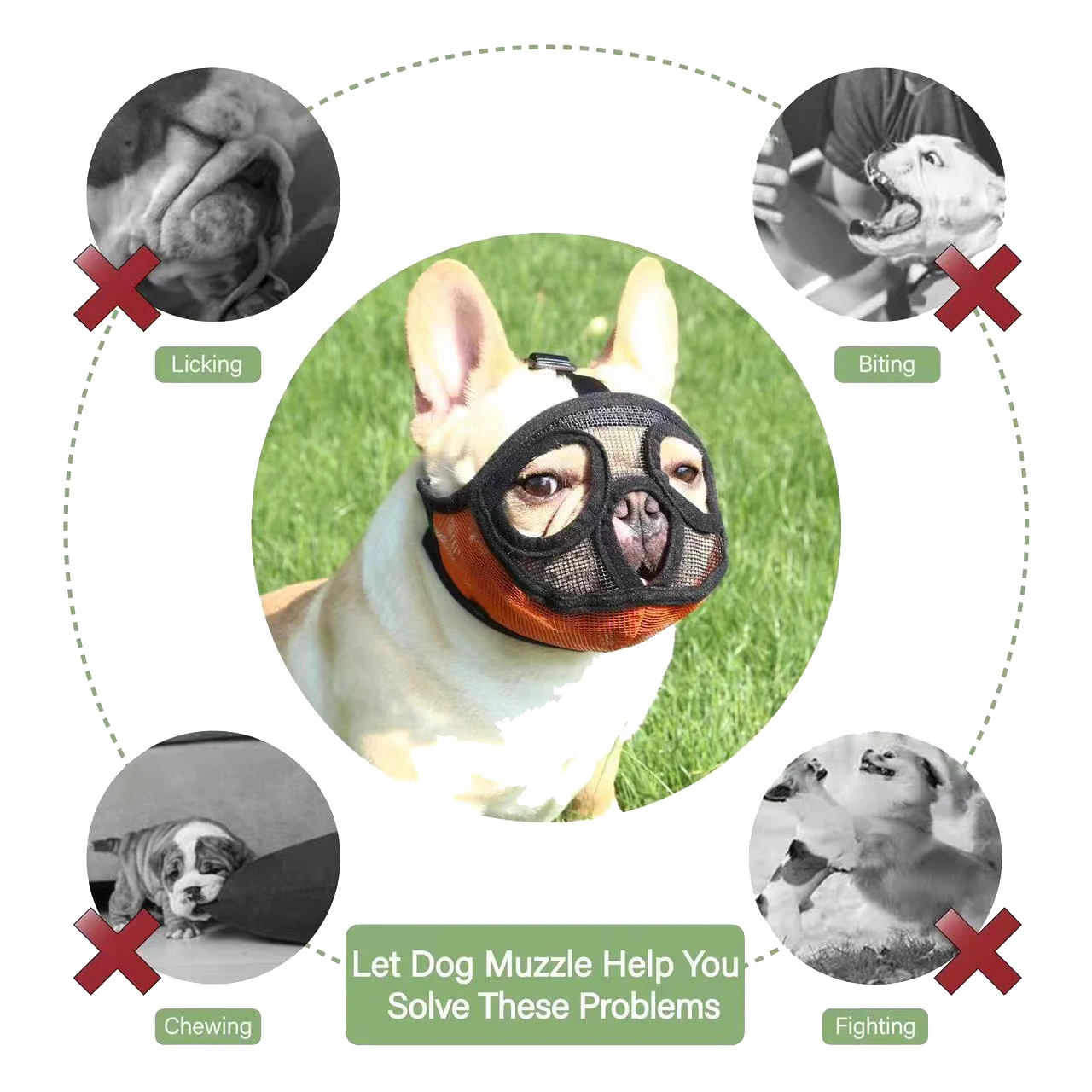 Pet Dog Muzzle Bulldog Mask Short Mouth Dog Anti biting Anti eating Anti barking Adjustable Breathable Universal Pet Supplies