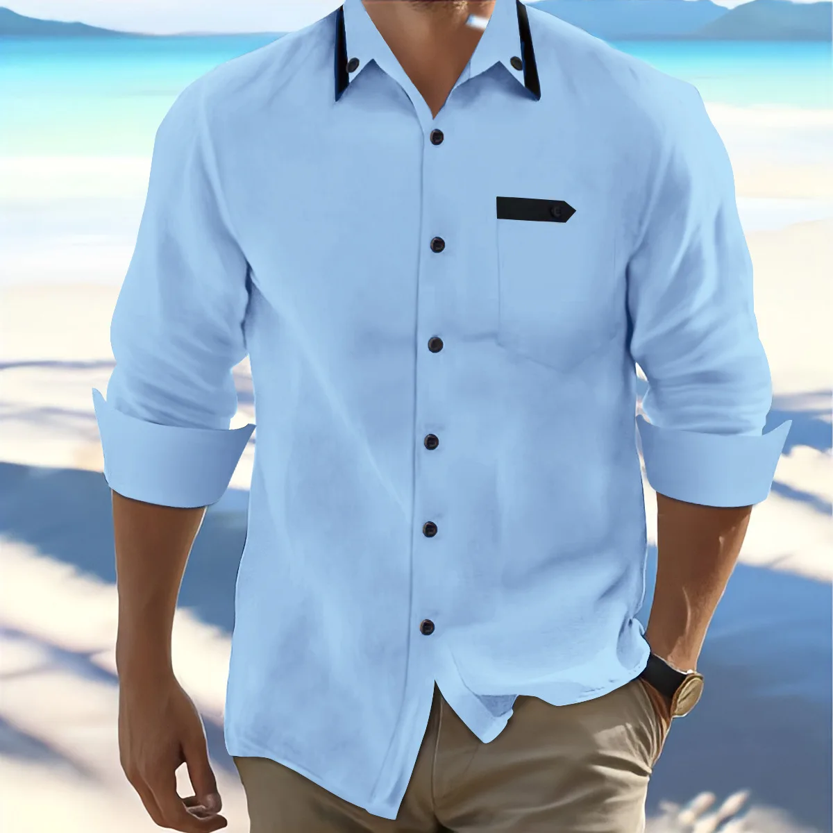 2024 Spring and autumn Amazon Europe and the United States new men's retro cotton and linen casual loose long-sleeved shirt