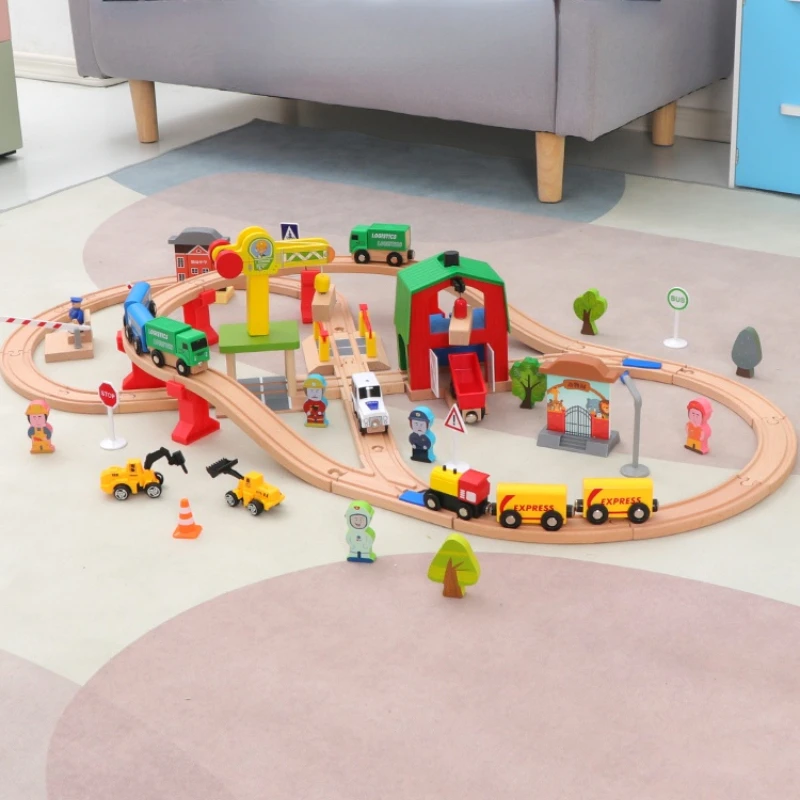 Wooden Rail Car Package Children's Assembly Building Blocks Double Tower Track Set