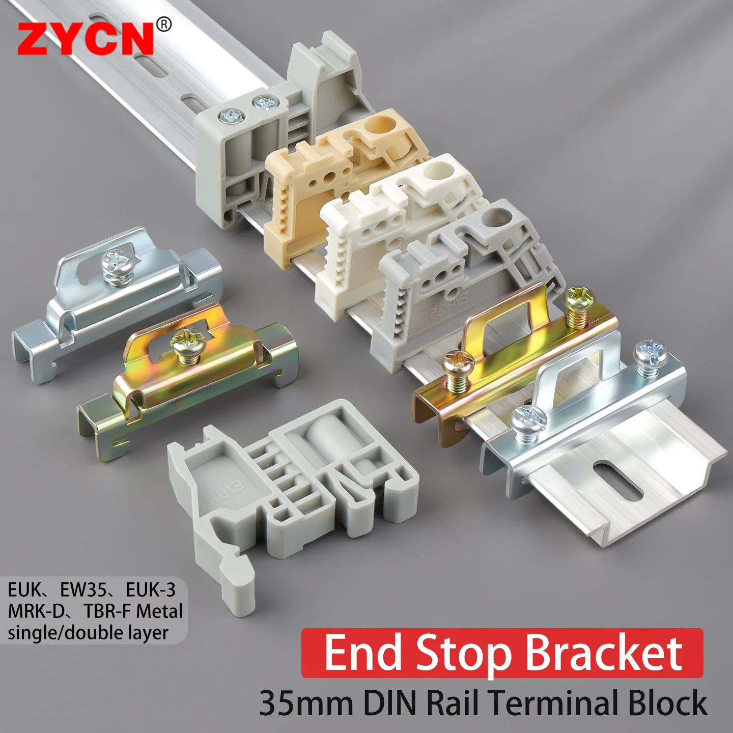 ขั้วต่อปลั๊กแบบหนีบปลาย 10 ชิ้น E-UK EW-35 35 มม. ราง Din แบบยูนิเวอร์แซล ตัวยึดปลายรางแบบยึดแน่น พร้อมสกรูยึด TBR-F C45 1