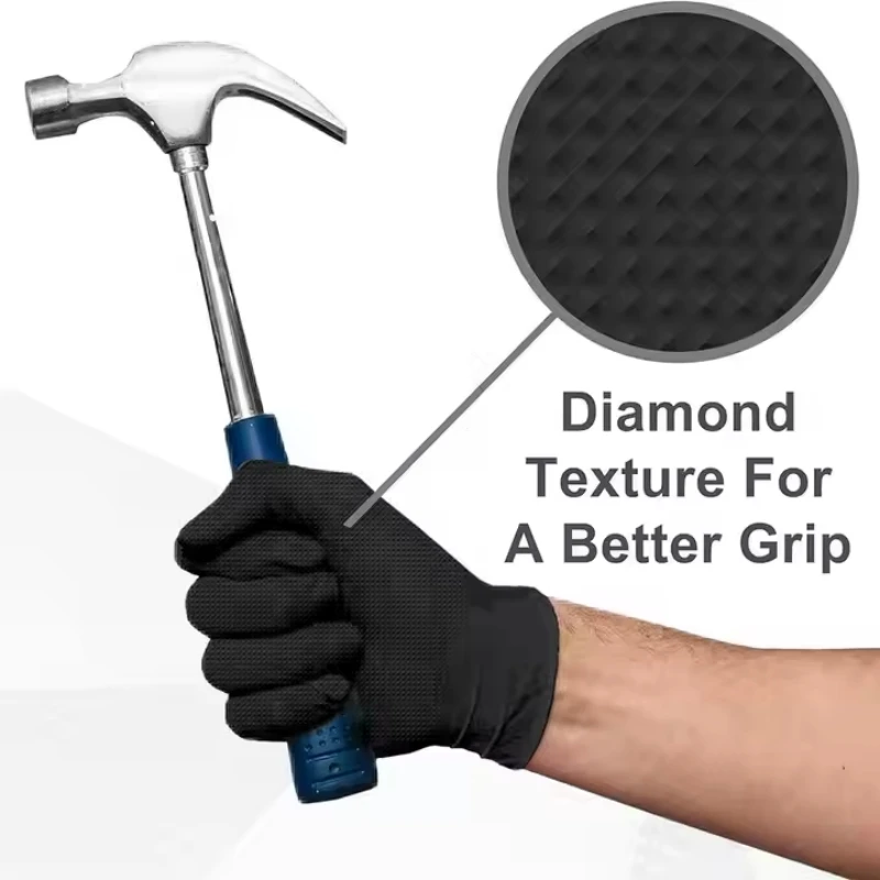 Nitrile Gloves 8Mil Heavy Duty Black Nitrile Gloves Thick Diamond Texture Disposable Gloves Tear Resistant Industrial Mechanic Cleaning