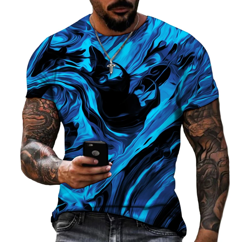 Men's Blue T-shirt | Men's T-shirts | Neck T-shirt | Clothing - Black Color 3d - Aliexpress