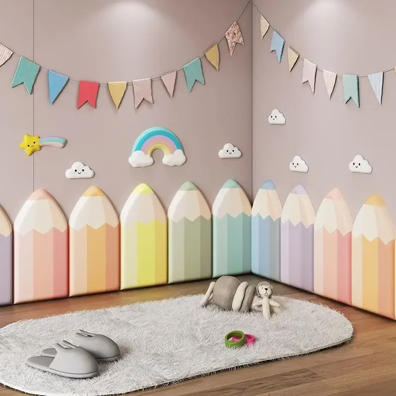 Cartoon Pencil Shap Headboard Childern Room Decor Aesthetic Bed Head Boards Nursery Anti-collision Wood Wall Panel Cabecero Cama
