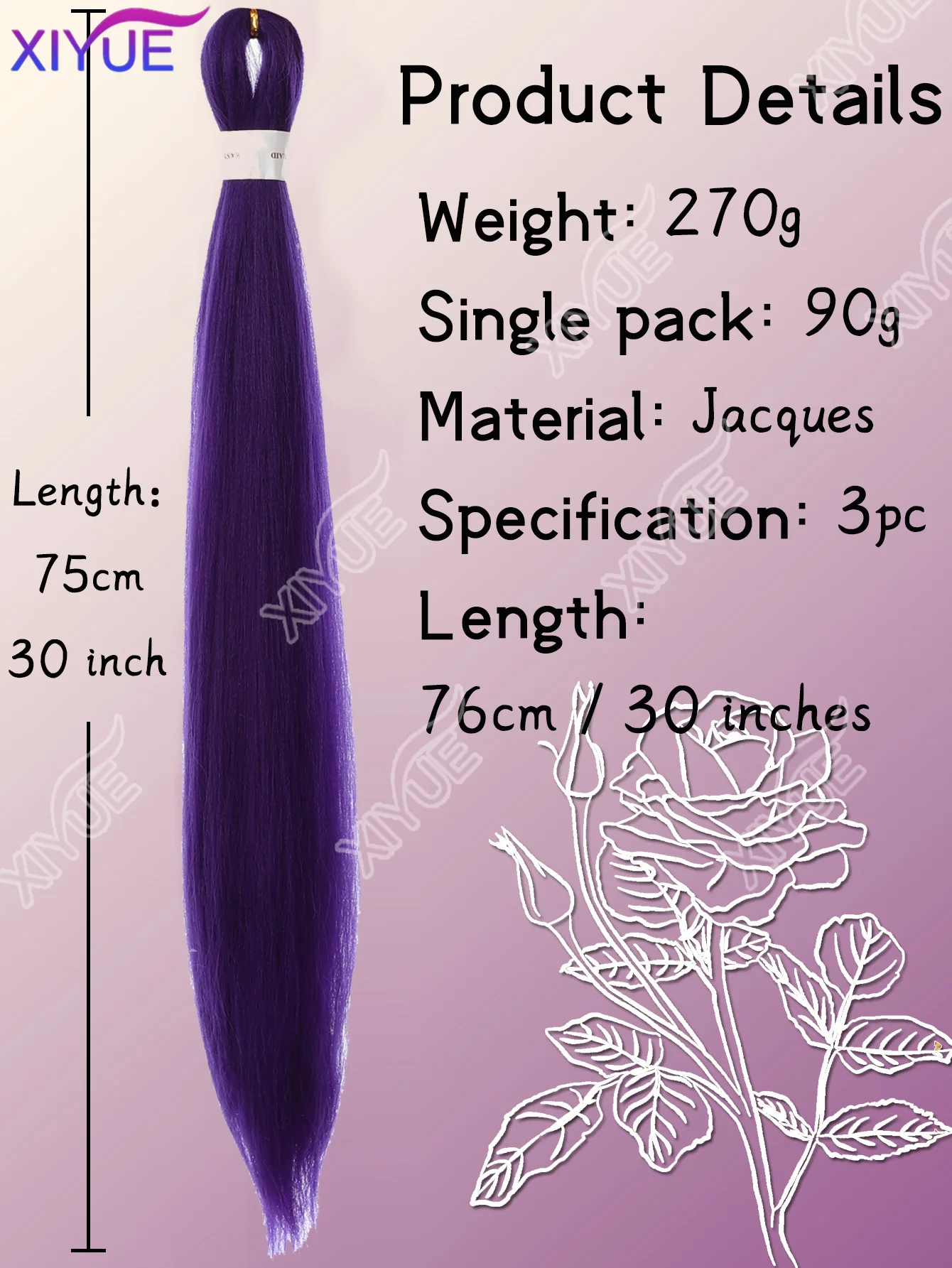 XY Long Purple Braiding Hair Pre Stretched Synthetic Braiding hair Extensions for Braids, Purple Hair Extensions for Stage Party