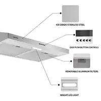 Tieasy 30 inch 230 CFM Under Cabinet Mount Stainless Steel with Carbon Filter LED Lights Kitchen Range Hood USGF2375CF 2