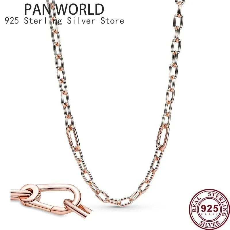Hot Selling 925 Sterling Silver Shining Chain Link Me Series Original Women's Logo Necklace High Quality DIY Charm Jewelry