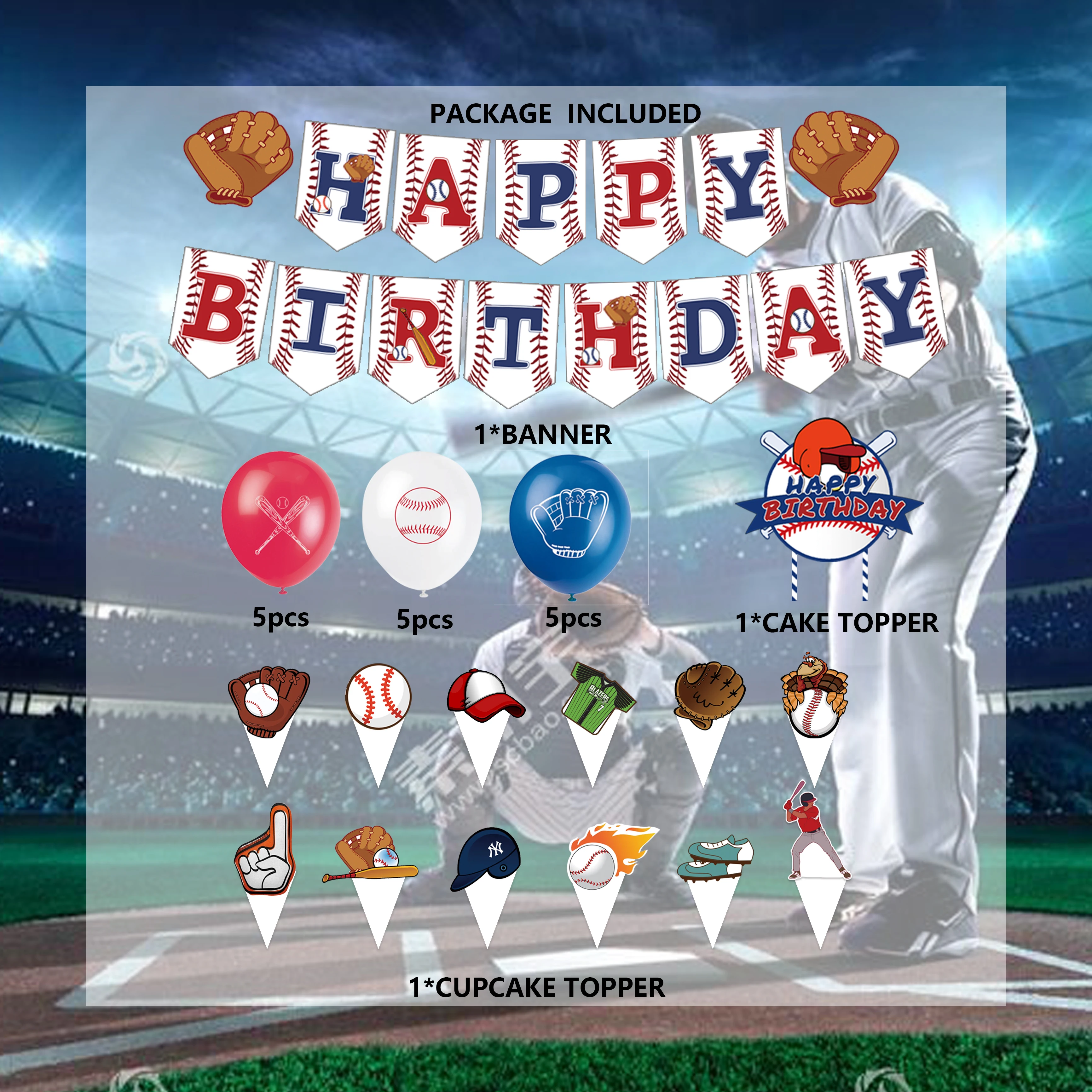 

1set Baseball Balloons Theme Party Cake Topper Boy Man Birthday Party Decor Sports Games Air Balls Globos Decoration Supplies