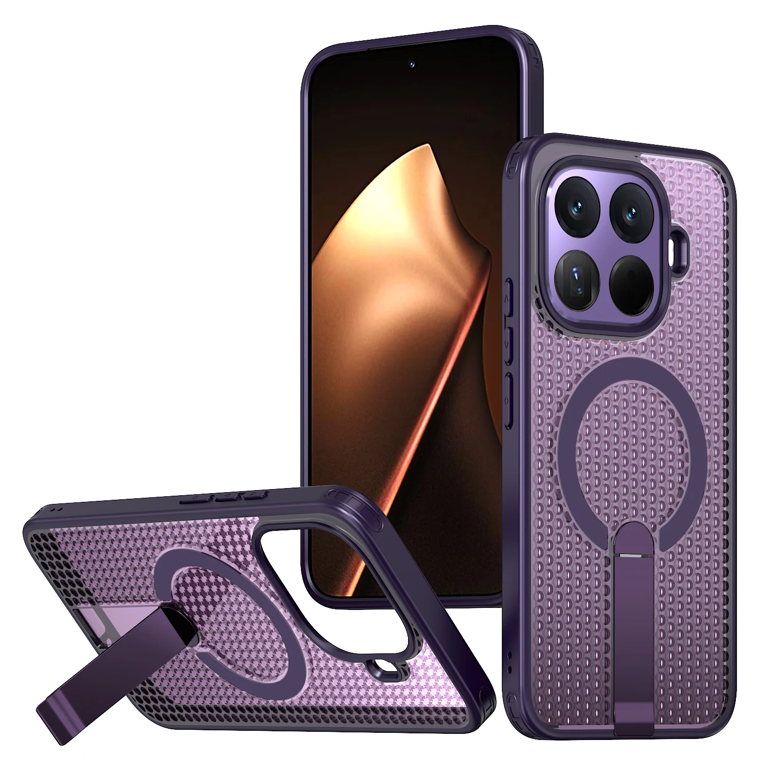 Magnetic Armor Cooling Phone Case with Metal Kickstand and Acrylic Back