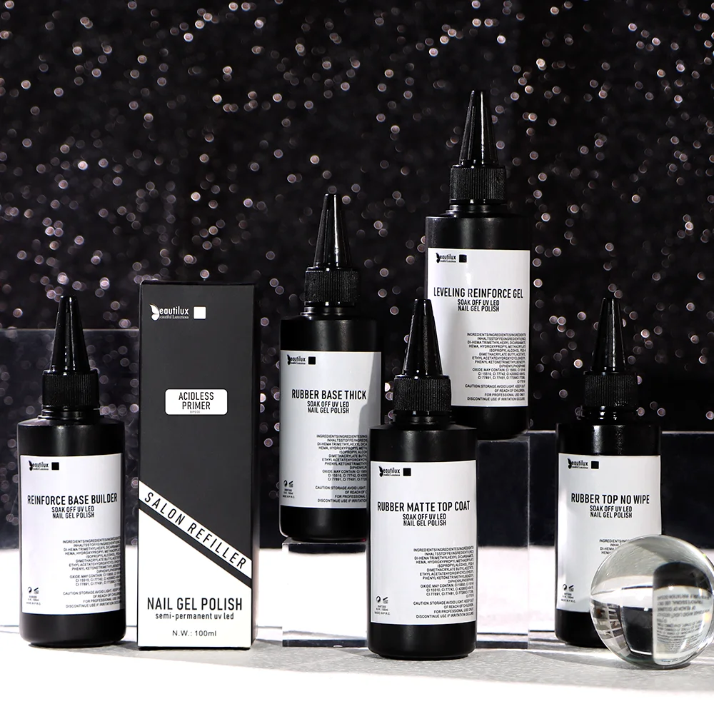 Beautlux Base Top Coat 100Ml Salon Refiler Nail Gel Polish Primer Rinforza Gel Livellanti Lacca Matte Gloss Finish Gel