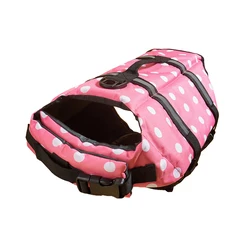 Reflective Adjustable Dog Life Jacket with Enhanced Buoyancy for Summer Swimming and Safety (Pink Dots)