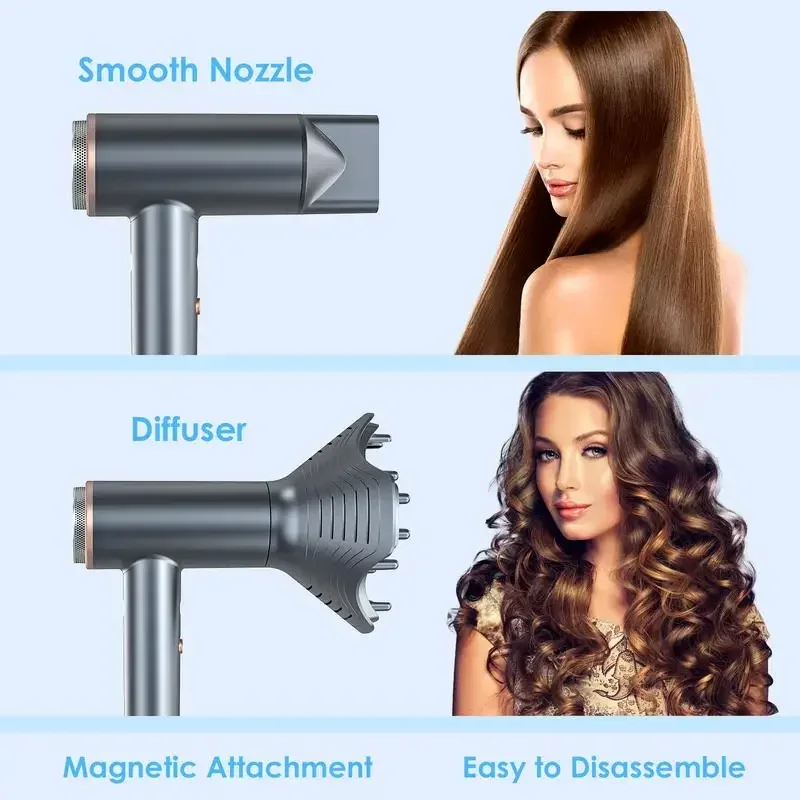 WHALER'S Professional Ionic Hair Dryer Hair with Diffuser and Concentrator, Ionic Dryer, 3-Segment Heat Setting