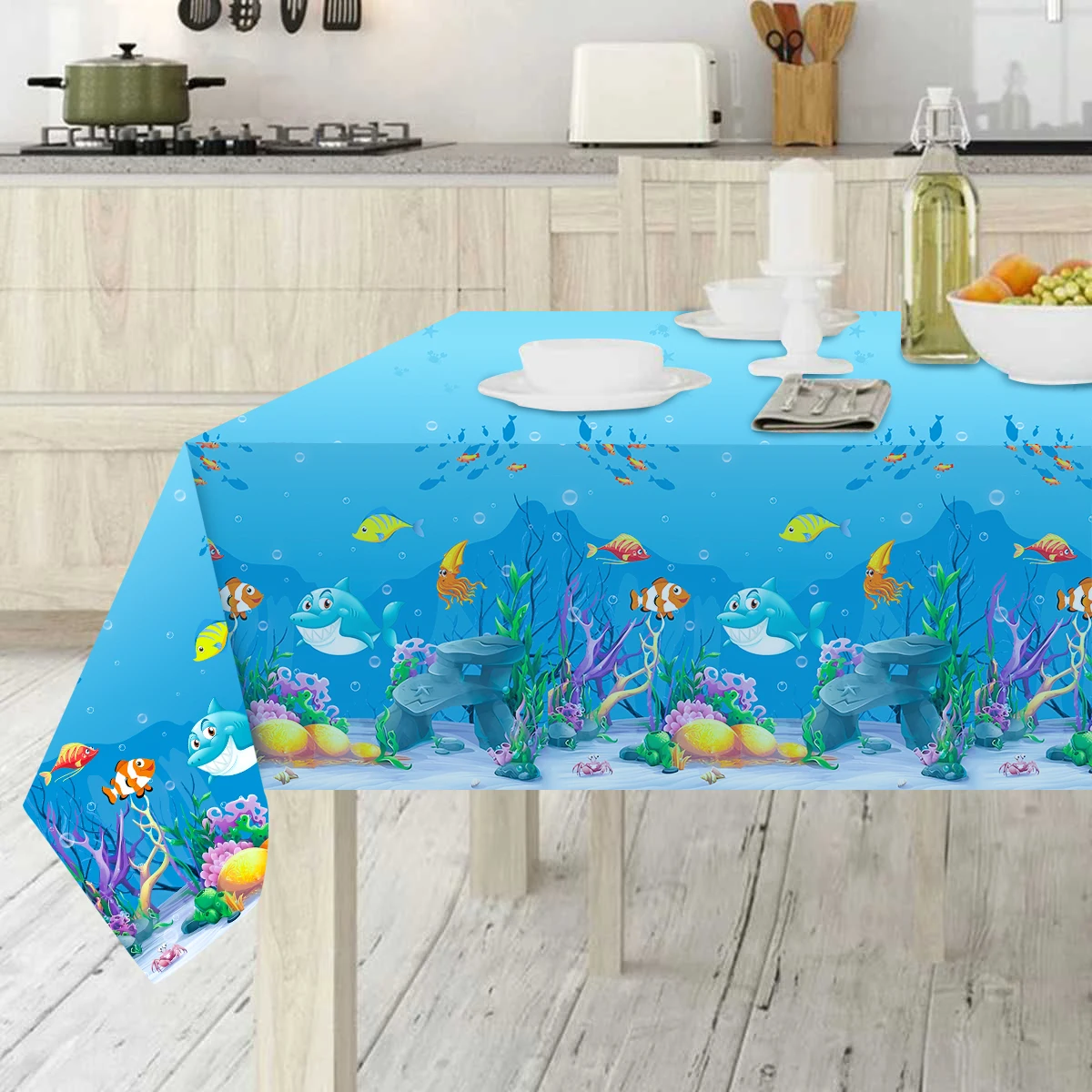 Blue Ocean Animal Birthday Party Tablecloth - Under the Sea Theme Party Decoration