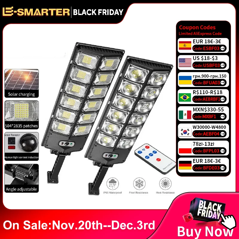 ไฟ LED พลังงานแสงอาทิตย์กลางแจ้งกันน้ํา 8000 Lm โคมไฟติดผนัง Super Bright พร้อม Motion Sensor รีโมทคอนโทรล Garden Street Light 1