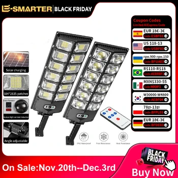 ไฟ LED พลังงานแสงอาทิตย์กลางแจ้งกันน้ํา 8000 Lm โคมไฟติดผนัง Super Bright พร้อม Motion Sensor รีโมทคอนโทรล Garden Street Light 1