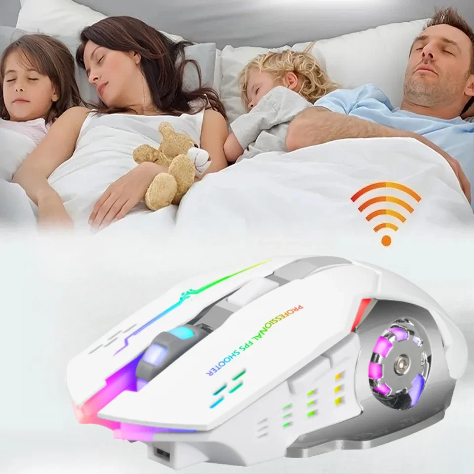Wireless Rechargeable Gaming Mouse, 7 LED Lights, 6 Buttons, 3 Levels DPI Mice for Laptop PC Gamer Desktop Chromebook Mac