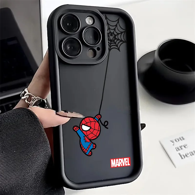thumbnail image 1 of Marvel SpiderMan Mini para iPhone 15 14 13 12 11 Pro Max XS Max X XR 7 8 Plus 6S 5S caja de teléfono con escalera de ojos líquidos, 1 of 5