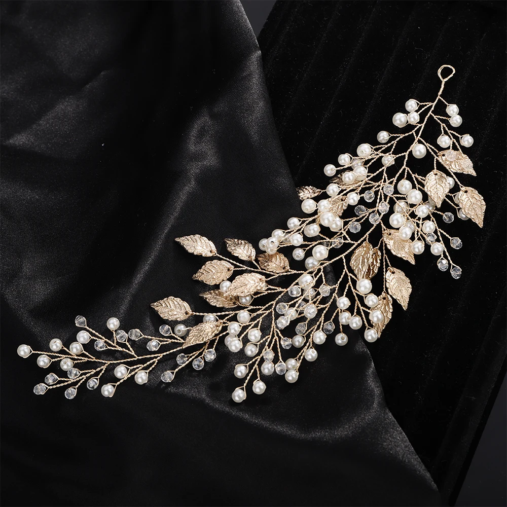 Pearl Crystal Wedding Hair Accessories Silver Gold Bridal Headband Women Jewelry Handmade Leaves Bride Party Headpiece Tiaras 2