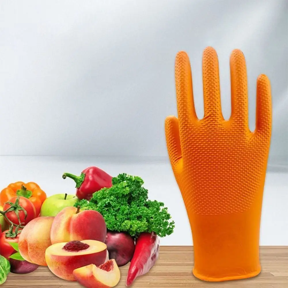 20Pcs Nitrile Auto Repair Gloves Antiskid Wear-Resistant Acid and Alkali Resistant Work Gloves Orange Black Household work gloves nitrile gloves protective gloves