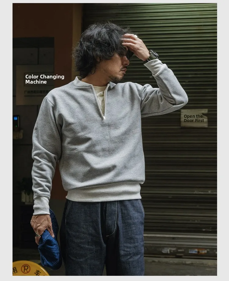 American Retro Thiened 600g Cotton Fce Men's Hoodie f Zipper Stand Collar Sweatirt Winter Casual Straight Leg Fit