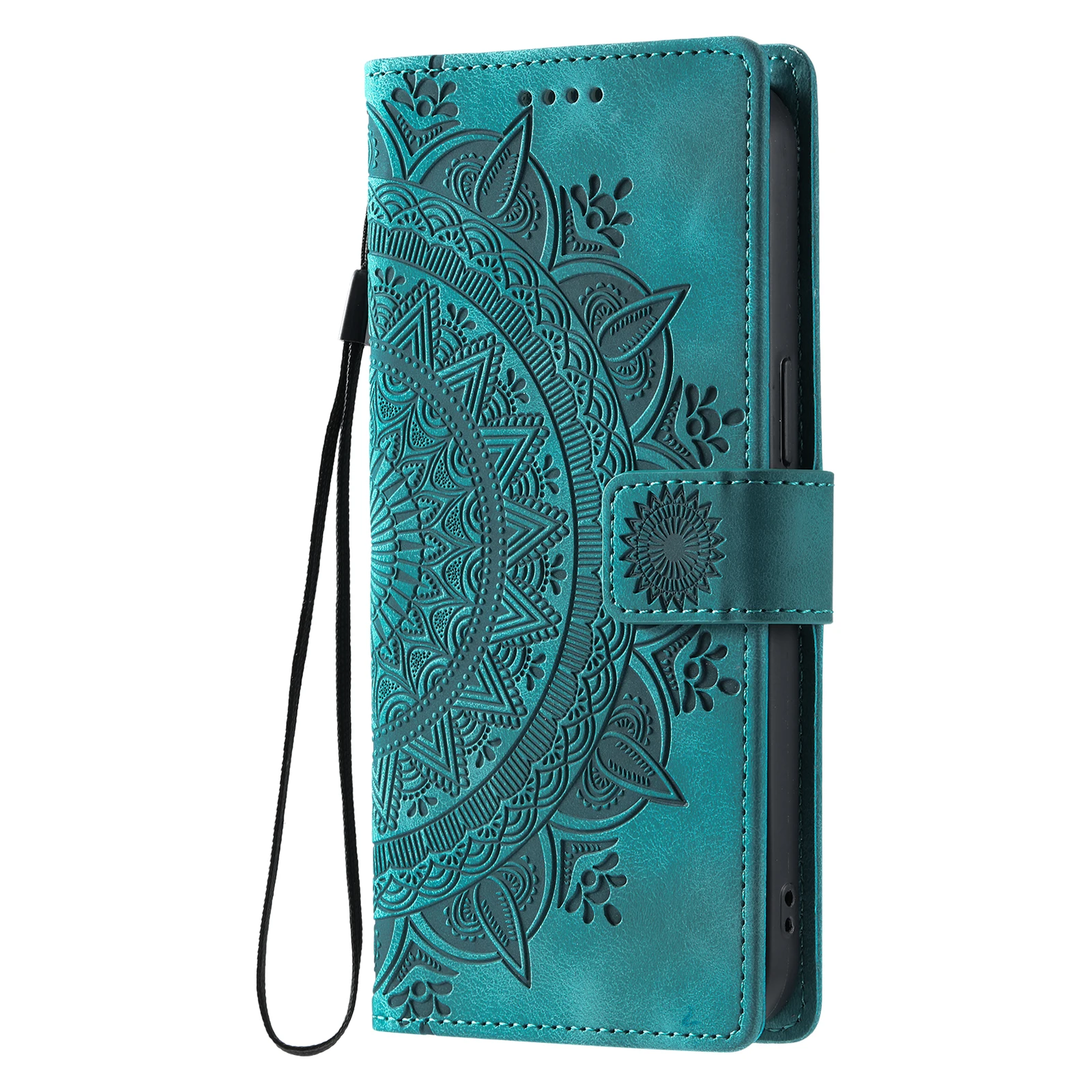 Embossed Totem Leather Wallet Phone Case with Card Holder