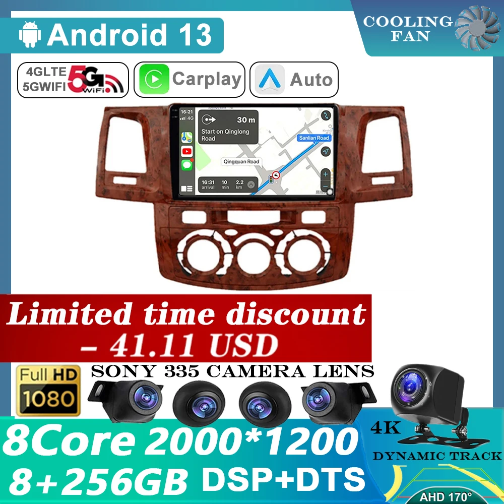 

For Toyota Fortuner HILUX Revo Vigo 2007-2015 Android 13 Car Radio Video Player Autoradio Navigation GPS No 2Din 2 Din DVD