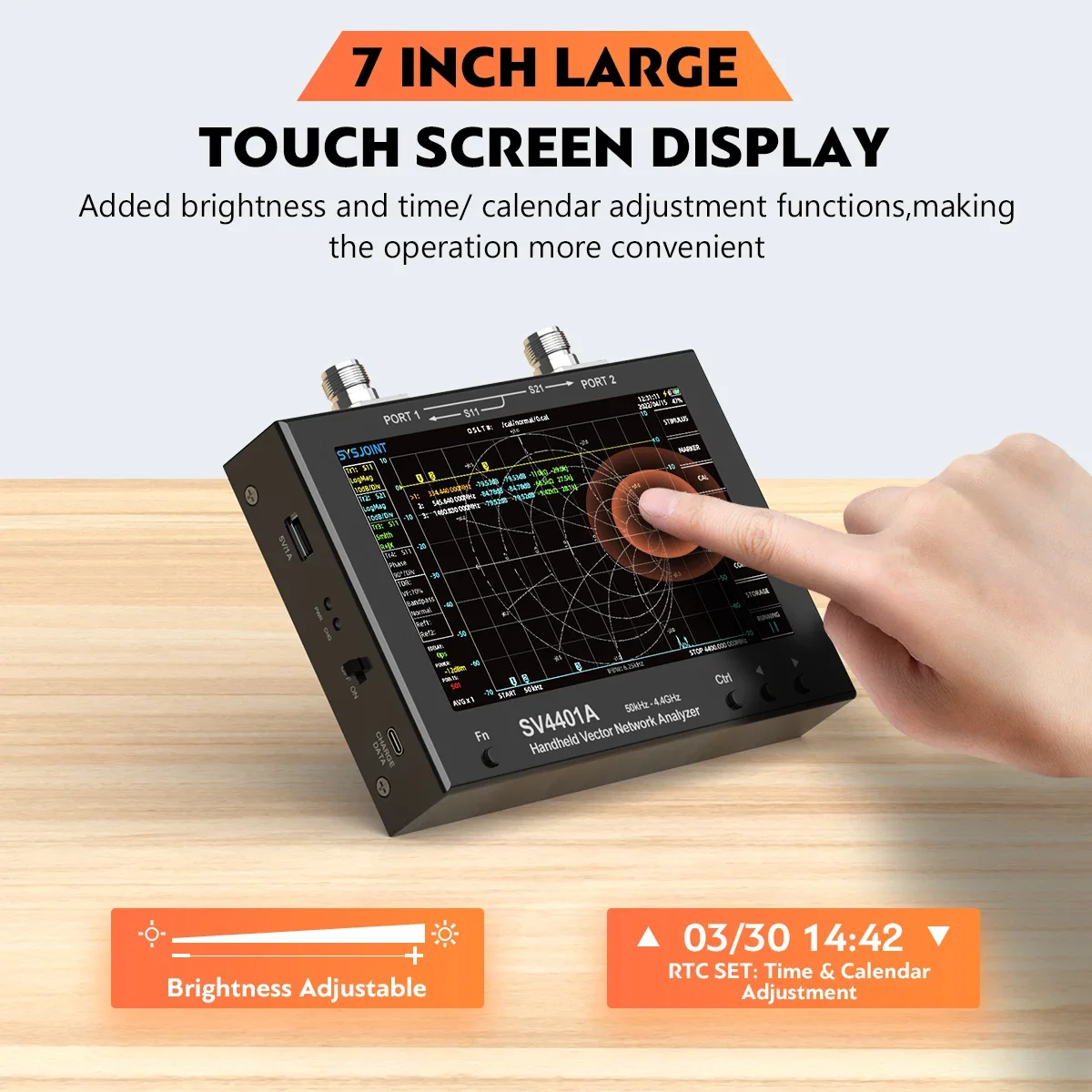 NanoVNA SV4401A Vector Network Analyzer 7" Touch LCD 50KHz-4.4GHz Antenna Analyz