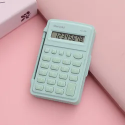 Compact 8 - Digit Calculator with Protective Flip Cover - Slim Pocket Design, Durable Silicone Keys, Auto Sleep Feature, Non - Slip Base, Assorted Colors (Blue)