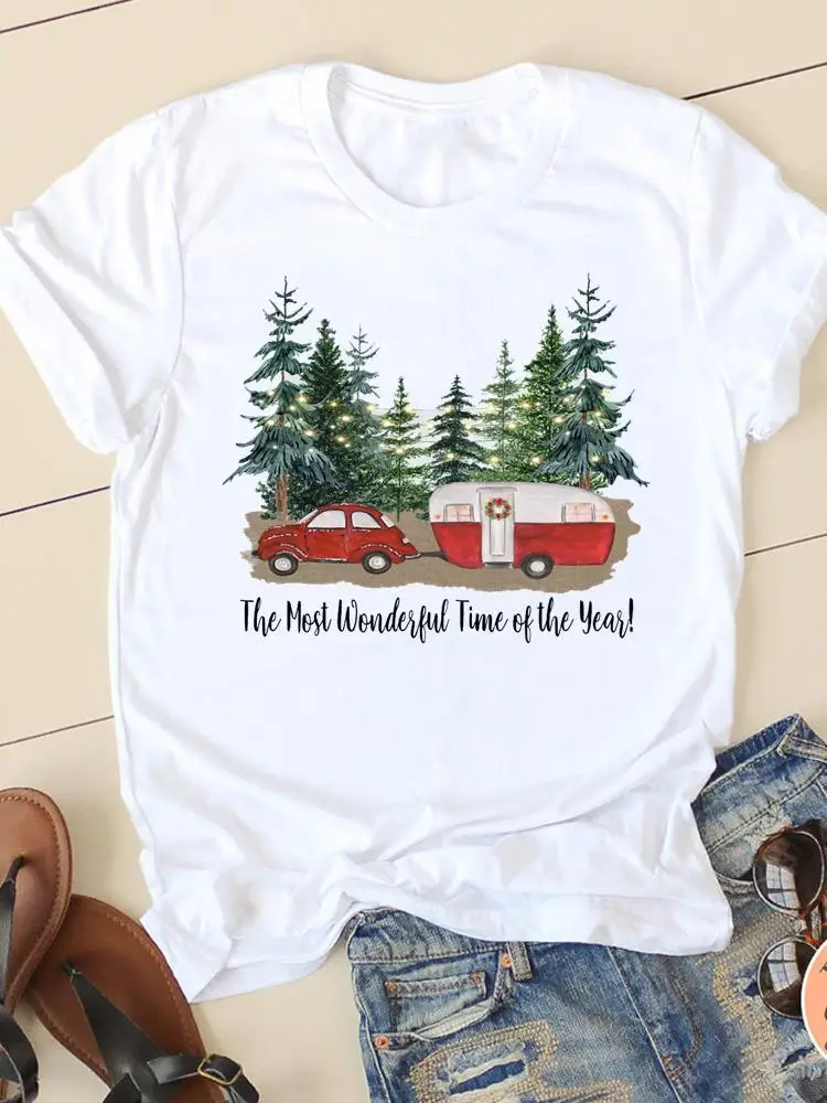 

Милая Рождественская модная футболка с принтом веселого сезона 90-х годов, женская одежда на новый год, Женская Повседневная футболка с графическим принтом и круглым вырезом, женская футболка