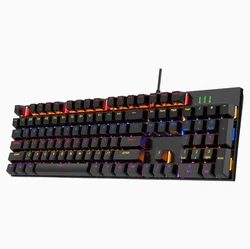 Enhanced Mechanical Gaming Keyboard - 104 Key White Backlit USB Wired Keyboard - Blue switch (Black)