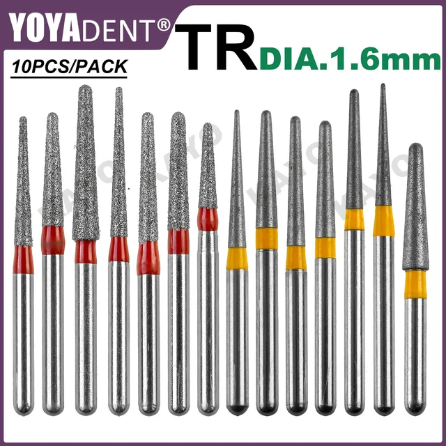 TR Type Dental Burs Diamond Burs Dentistry Drills Fine/Extra Fine for High Speed Handpiece FG Dia.1.6mm 10pcs/Pack Dentist Tools