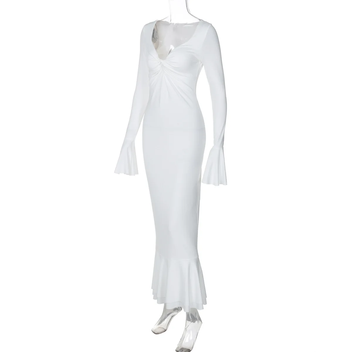 Vestido largo de otoño con volantes para mujer, elegante vestido de fiesta de retazos con cintura alta y manga larga para desplazamientos diarios, ropa femenina