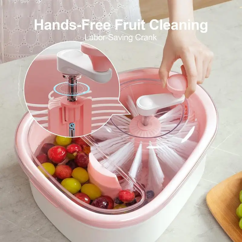 

Fruit Cleaning Device Vegetable Fruit Washing Machine With Bowl Lid Drain Basket Full-Sided Spin Scrubber Kitchen Accessories