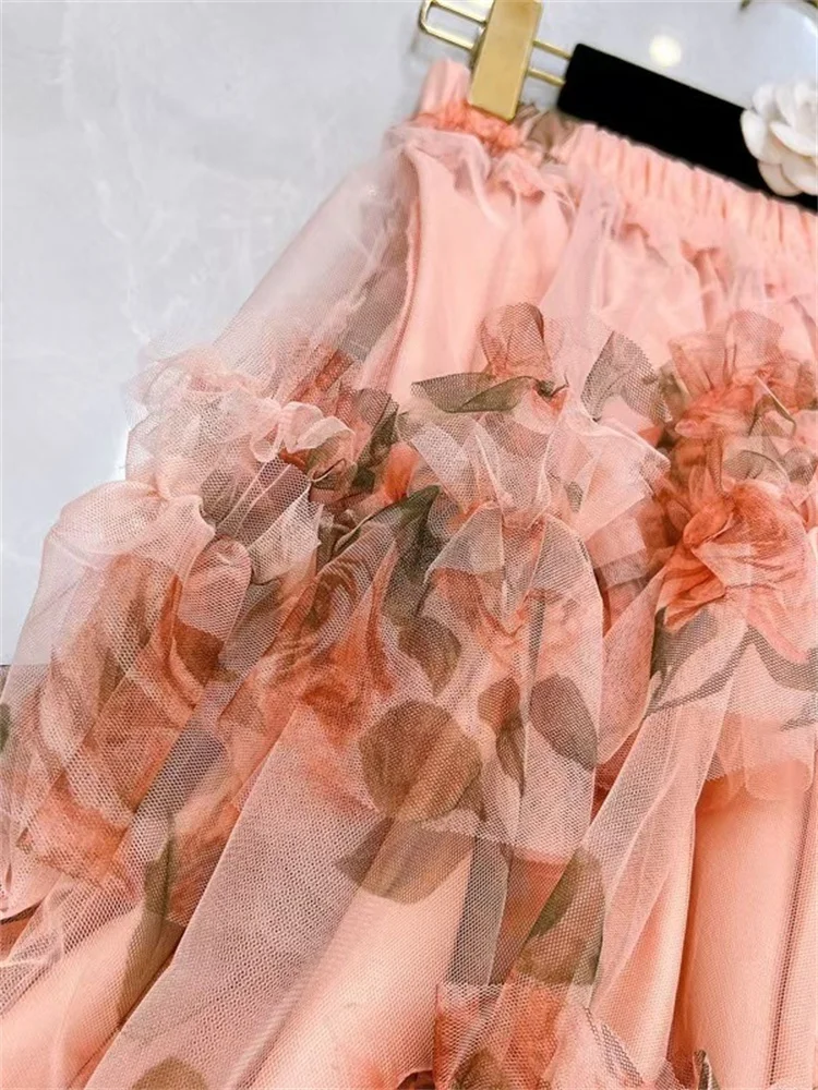 French Style Holiday Ruffle Irregular Midi Long Party Skirt Ball Gown Multi Layer Mesh Fashion Gauze Tutu Elegant Vintage Skirts