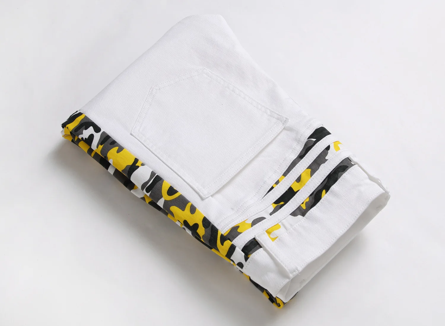 Four seasons fashion brand white camouflage jeans men Europe station trend splicing elastic slim  