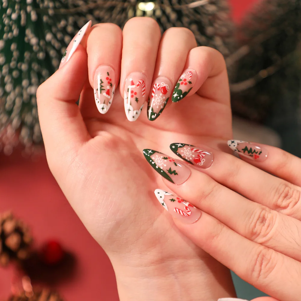 24 Stück Schneeflocken Weihnachts-Nagelset – Künstliche Nägel Mit Klebepad, Für Festliche Maniküre