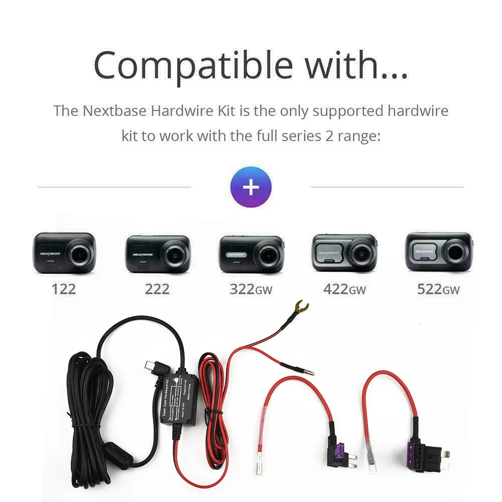 Driving Recorder Hard Wire Fuse Box Kit For Nextbase 122 222 322GW 422GW 1Set Mini USB Compatible