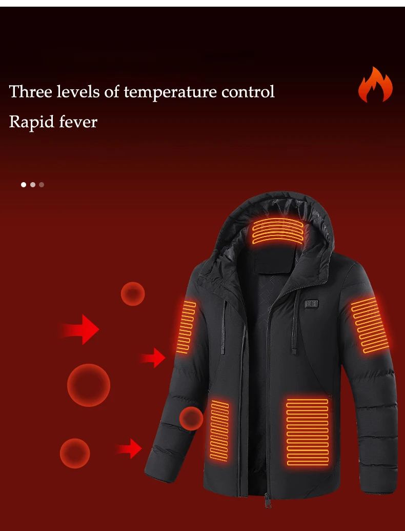 15 Area Heated Hooded Jacket Male Warm Heated Jacket Female Winter Outdoor Sport Warm Hooded Coat (Not Included The Power Bank)