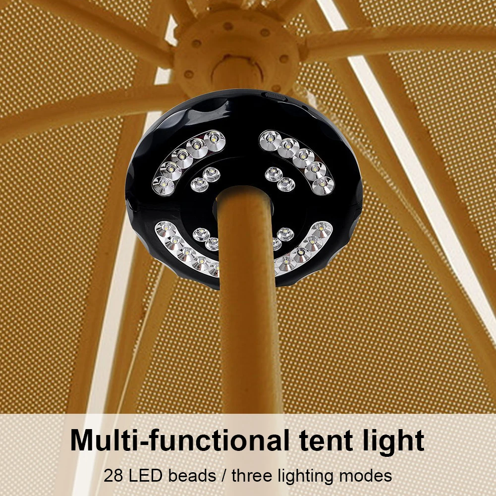 28LED Patio Umbrella Light with Auto-Adjustable Clamp Umbrella Pole Light 3 Lighting Modes Camping Tent Lamp for Outdoor Garden