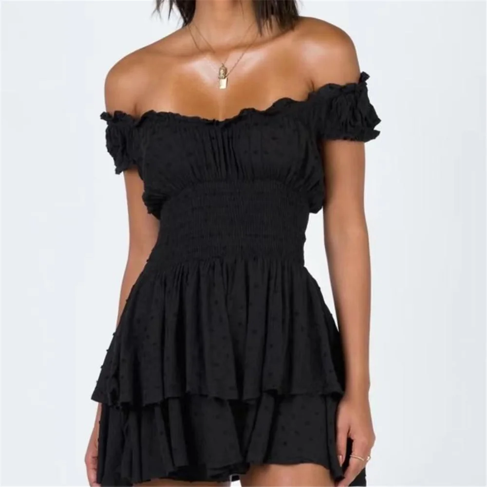 

Sexy outfits for woman rompers ruffle womens jumpsuit off shoulder Summer 2022 womens fashion ruched backless playsuit black