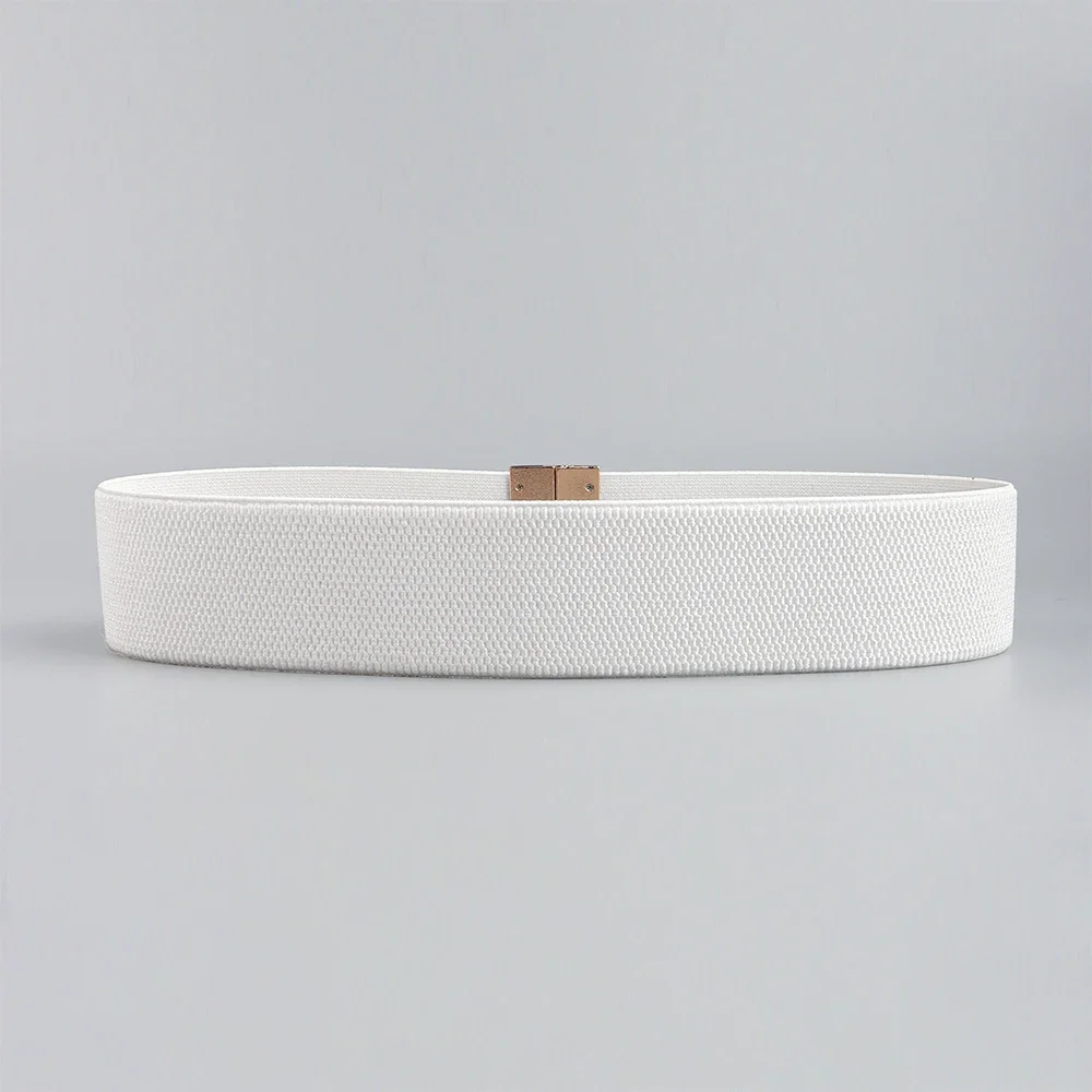 High Quality Belts for Women Black Waist Elastic Ladies Band Round Buckle Decoration Coat Sweater Fashion Dress Rice White - 2