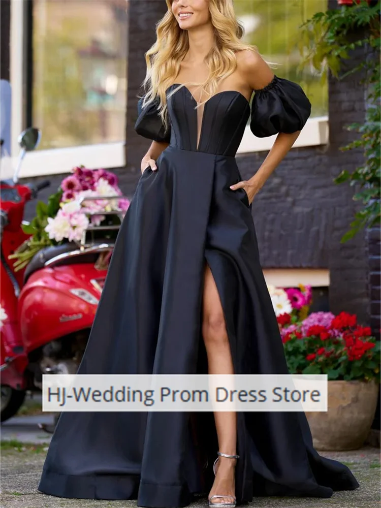 Sexy Black Halter Neck A-Line Split Long Evening Party Dresses Vacation Dresses, DP5646