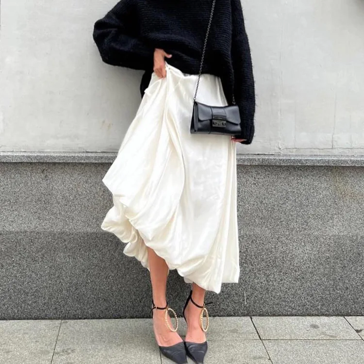 

Pink black back zipper high waist long skirts for women 2023 Spring summer korean style clothes casual skirt