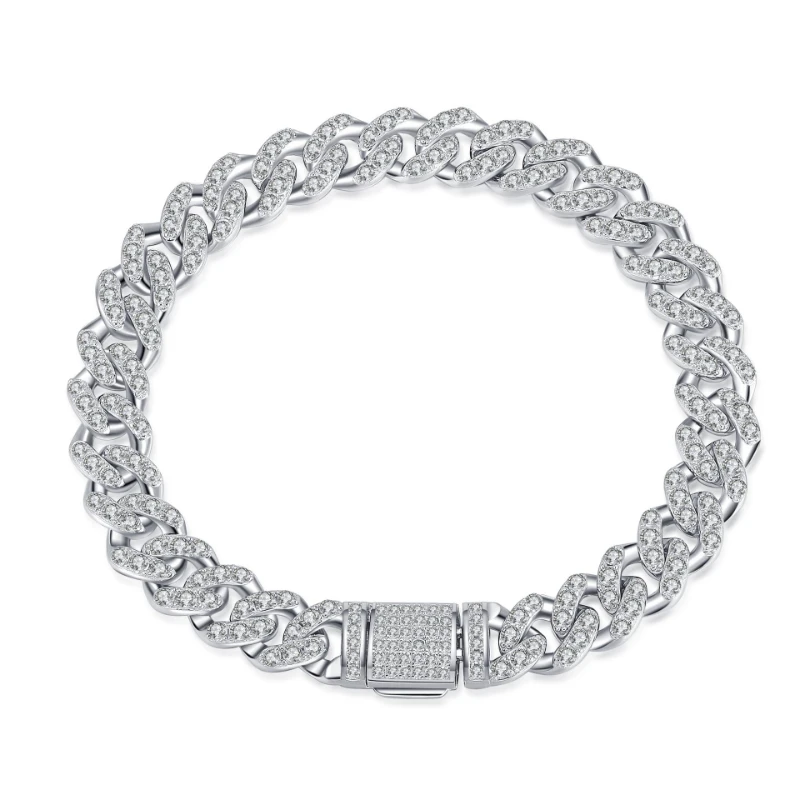 

925 Sterling Silver Cuban Chain with Moissanite Bracelet Trendy Stylish Full Diamond Jewelry Gift for Birthday, Anniversary