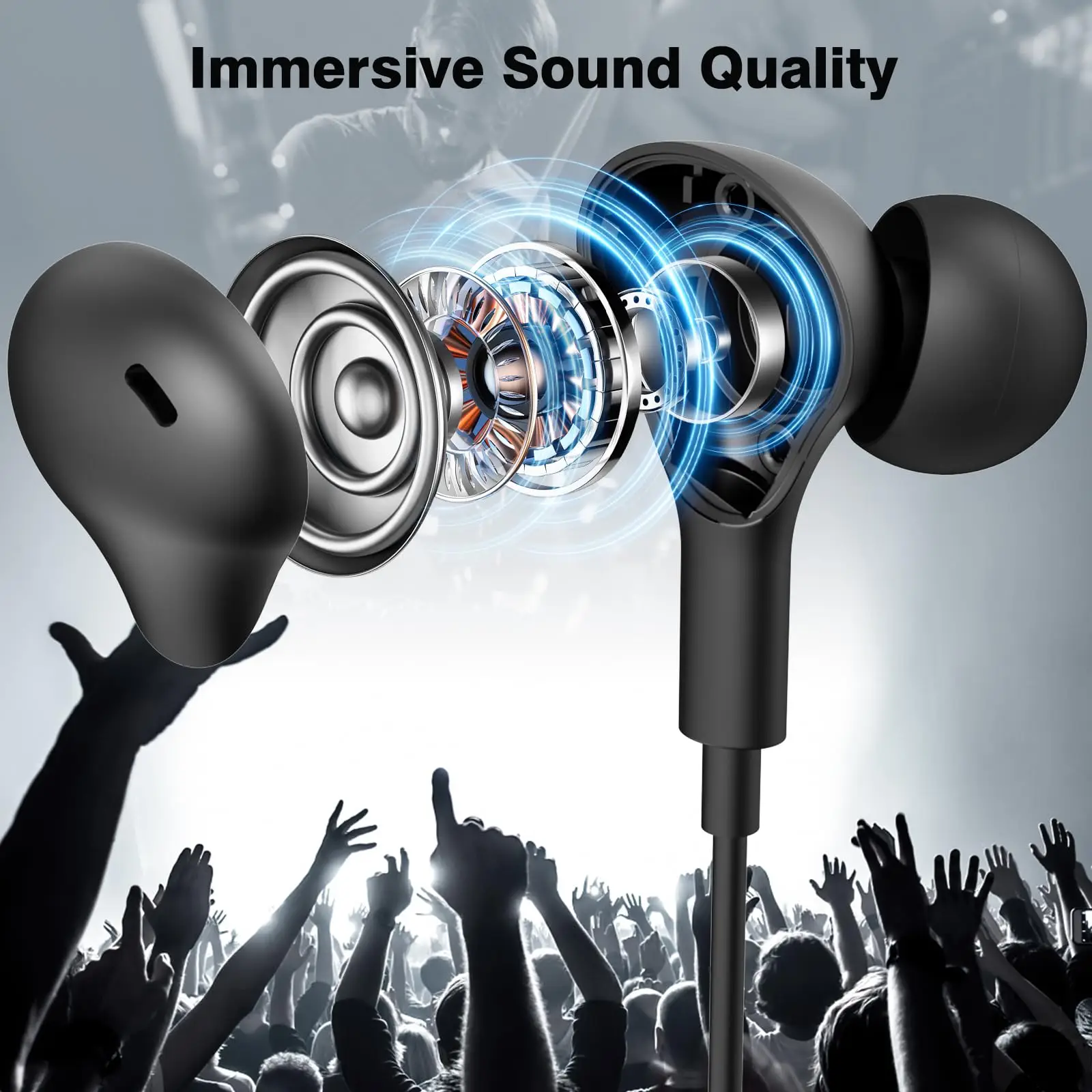 Magnetic Noise-Canceling USB C Wired Earbuds with Mic