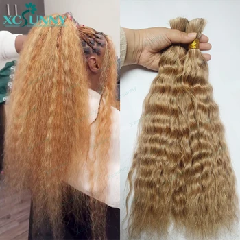 Bulk Human Hair For Braiding Blonde Color 27 and 30 Wet And Wavy Curly Human Braiding Hair Bundles No Weft Extensions 1