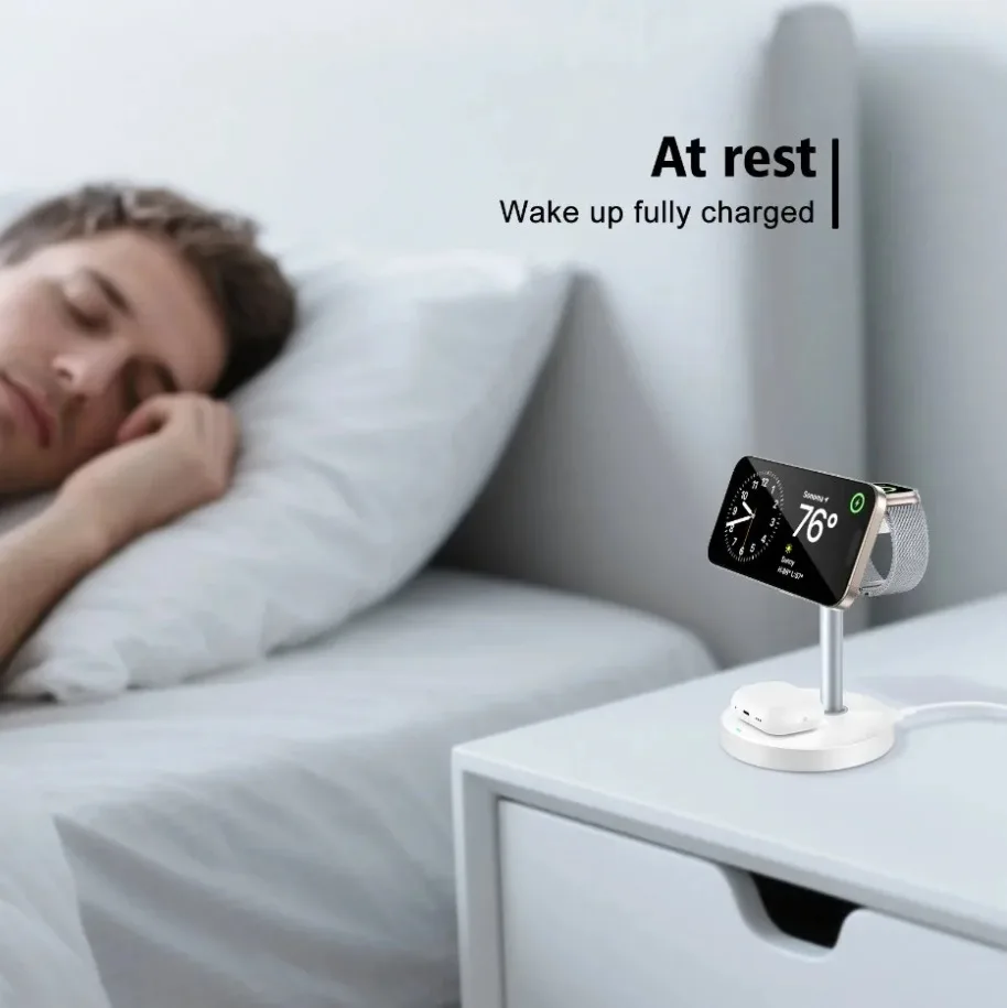 3 in 1 Travel Magnetic Wireless Charger Stand Fast Charging for Magsafe iPhone 17/16/15/14/13/12 Apple Watch 9 AirPods Pro 4/3