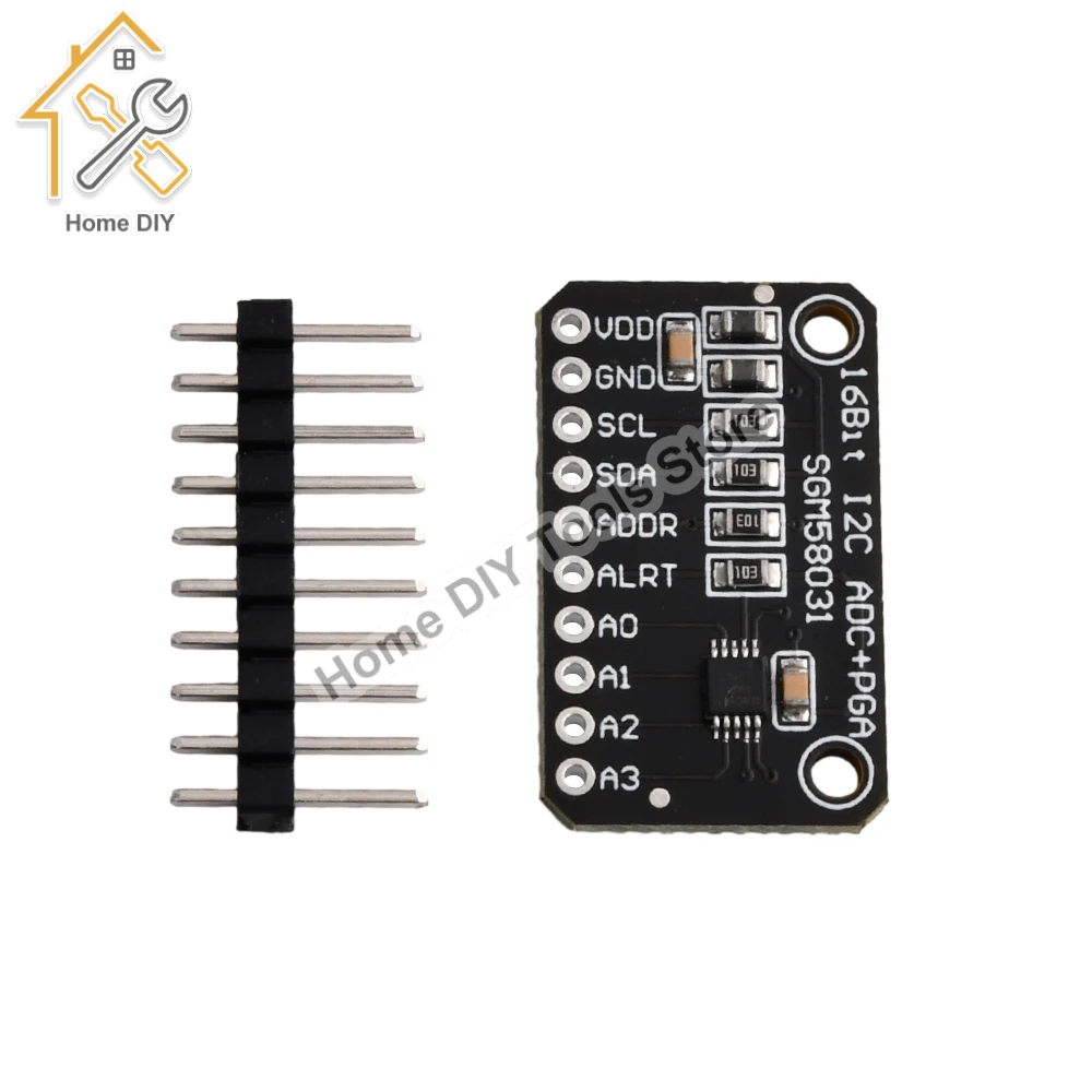 SGM58031 16 Byte 4 Channel I2C IIC Analog-to-Digital ADC PGA Converter High Precision ADC Converter Development Board i2c ads1115 ads1015 16 bit adc 4 channel with programmable amplifier 2 0v to 5 5v rpi adc module develop board for arduino