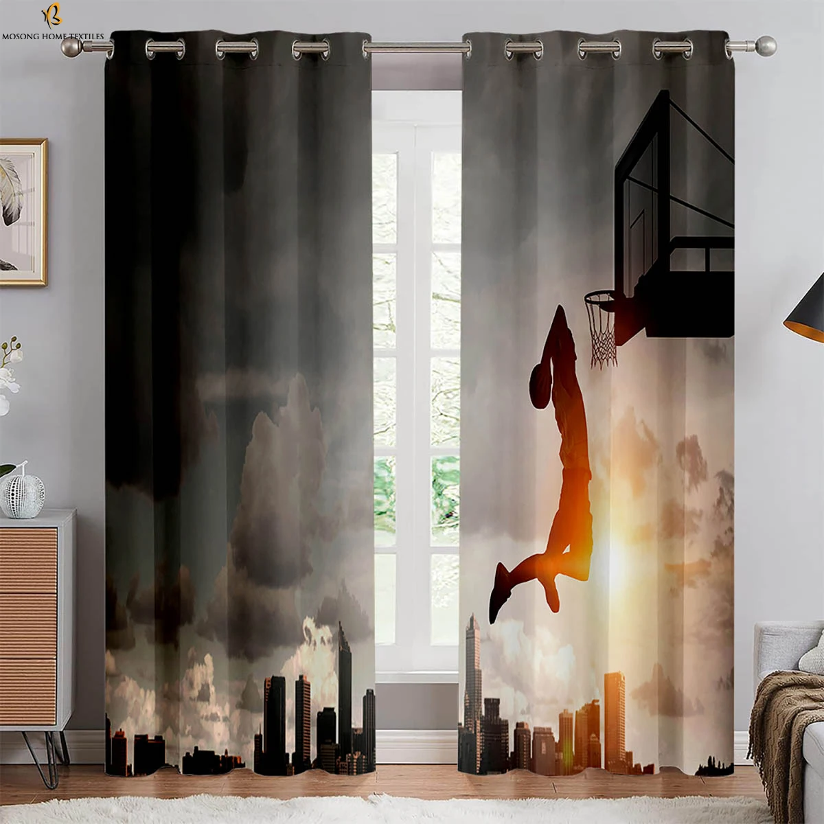 Basketball Sports 3d Printing Curtains Boys And Girls Room Dormitory Decoration Creative Curtains Can Be Customized 2 Pieces 2