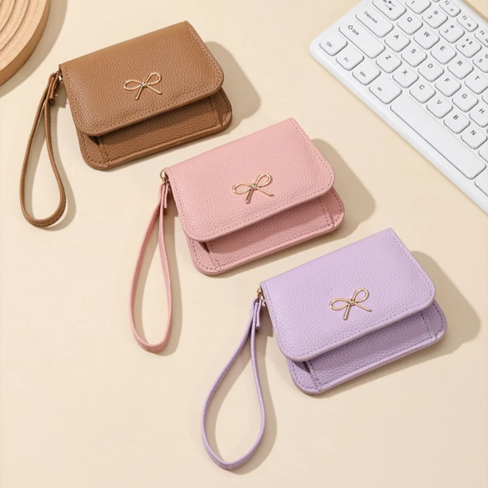 Fashion Wallets Girls Cute Bow Small Wallet Aesthetic Card Holder Classic Three Fold Purse For Women Student Simple Coin Pouch