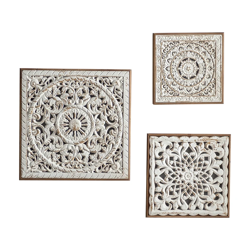 

SP026 Vintage country style wooden openwork carved combination wall hanging background wall decoration combination decorative